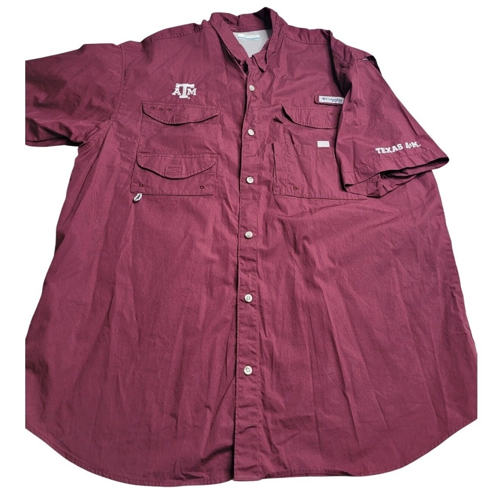 Columbia Texas A&M‎ Aggies Short Sleeve Button Up Maroon Men's XL 100% Cotton